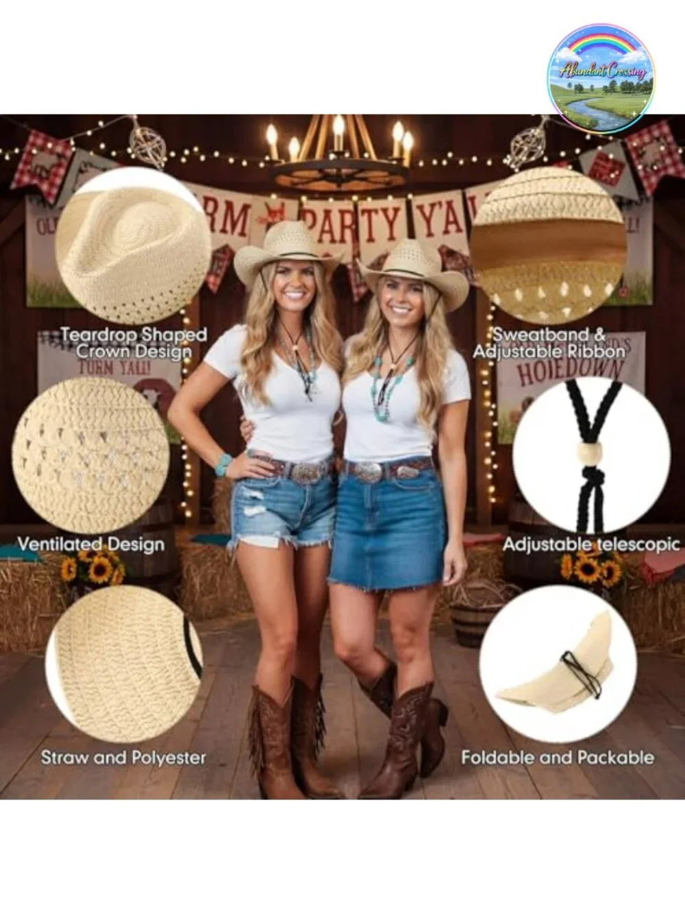 12 Pack Straw Cowboy Hats with Bandanas Party Costume Set